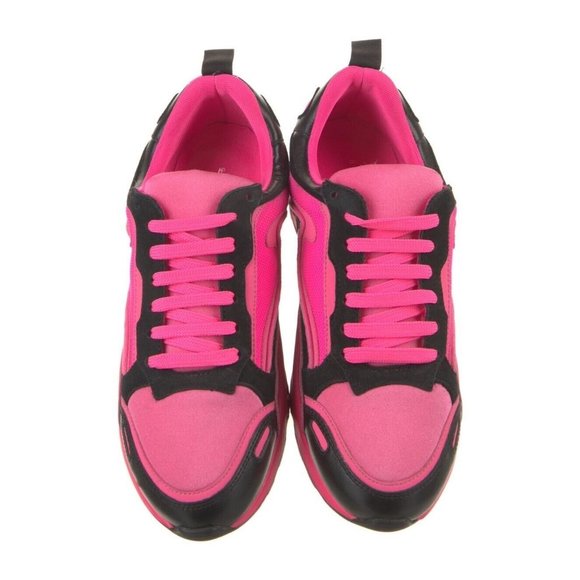 Sandro Flame Leather And Mesh Trainers Rose Fluo Hot Pink EU37 W7 M5.5 New W Box - Picture 4 of 7